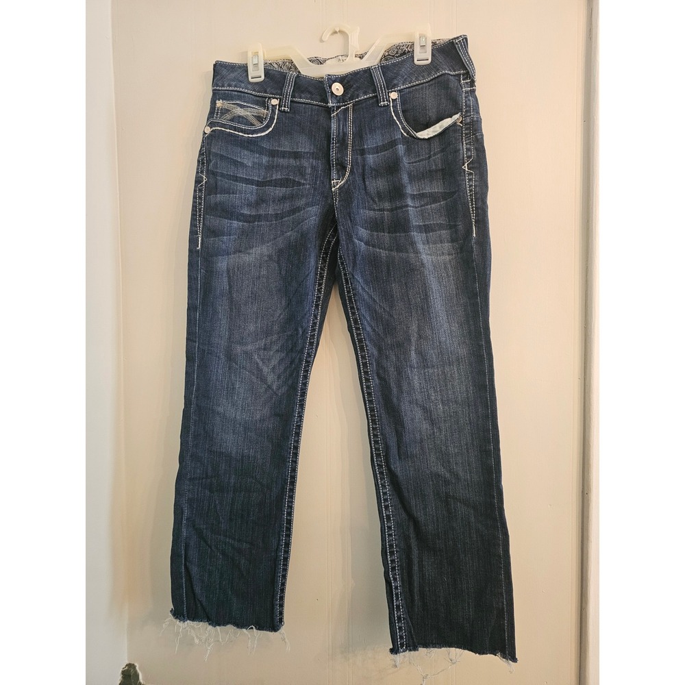 Ariat REAL Mid Rise Straight Leg Jeans Dresden Dark Wash Raw Hem 32S short
